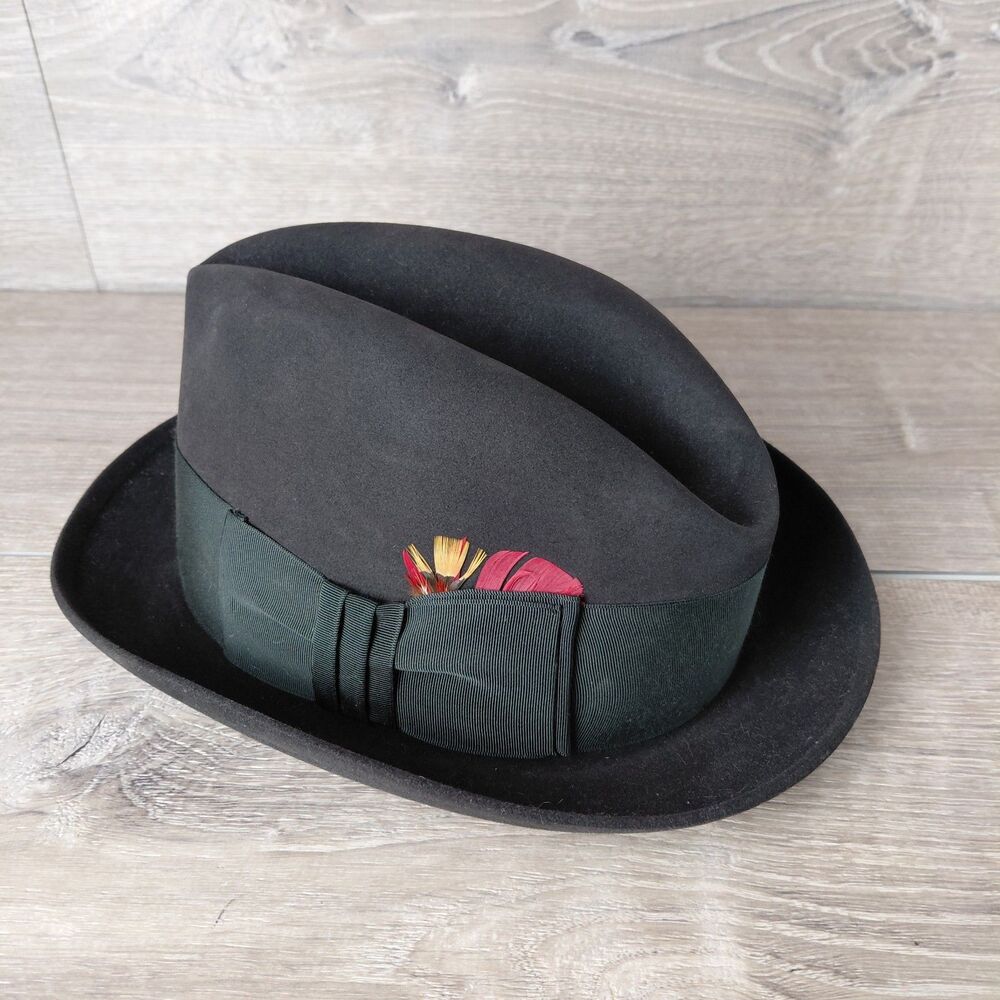 Vintage BRENT Fedora Mens 6 7/8 Black Conformatic Banded Feather Down Finish Hat